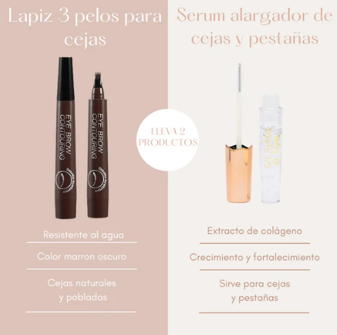 😍LÁPIZ 3D DE 3 PUNTAS CEJAS PERFECTAS + SÉRUM CRECIMIENTO😍